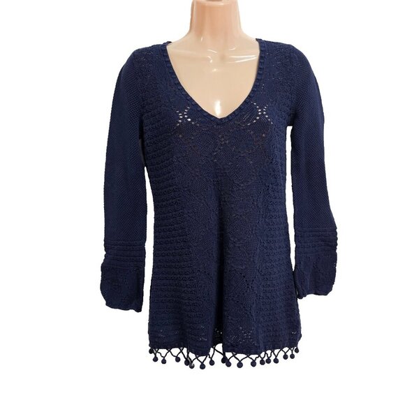 Lilly Pulitzer Athena Crochet Pullover Tunic Sweater Women Size M Blue - Picture 2 of 11
